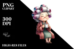 Old Lady Sitting on Bench with Hair Curlers Product Image 2