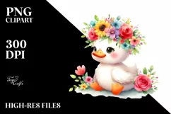 Cartoon Duck with Flower Crown PNG Product Image 1