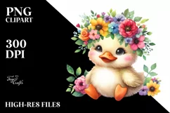Cartoon Duck with Flower Crown PNG Product Image 1