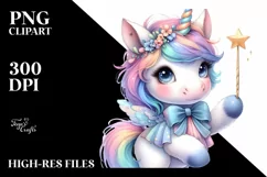 Colorful Baby Unicorn with Magic Wand PNG Product Image 3