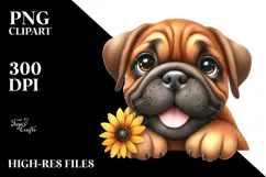 Happy Cute Bullmastiff Dog, Watercolor Art Product Image 2