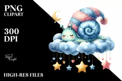 Cute Baby Snail Sleeping on the Cloud Clipart Product Image 4