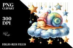 Cute Baby Snail Sleeping on the Cloud Clipart Product Image 4