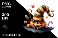 Funny Watercolor Halloween Hat Clipart Product Image 1