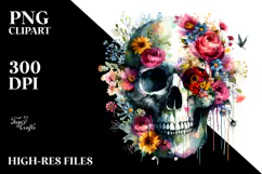 Colorful Skull with Spring Flowers PNG Product Image 2