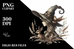 Vintage Witch Watercolor Clipart PNG Product Image 1
