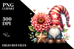 Cute Gnome with Zinnia Floral, Watercolor Art Product Image 2