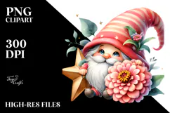 Cute Gnome with Zinnia Floral, Watercolor Art Product Image 2