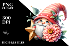 Cute Gnome with Zinnia Floral, Watercolor Art Product Image 2