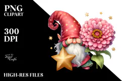 Cute Gnome with Zinnia Floral, Watercolor Design Product Image 2