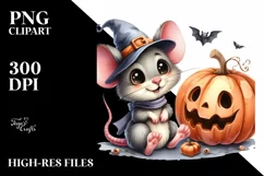 Funny Watercolor Halloween Mouse PNG Product Image 3