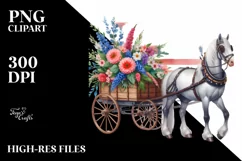 Colorful Flower Horse Wagon Sticker Clipart Product Image 3