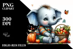 Colorful Quirky Baby Elephant Holding Basket | Clipart Product Image 3