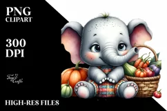 Colorful Quirky Baby Elephant Holding Basket | Clipart Product Image 3