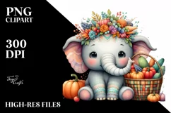 Colorful Quirky Baby Elephant Holding Basket | Clipart Product Image 3