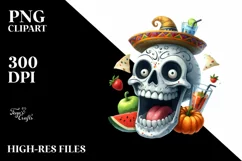 Funny Watercolor Halloween Skull | Clipart Product Image 1