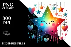 colorful Star with Hearts, PNG Product Image 2