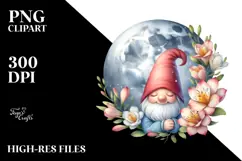 Gnome with Freesia Floral Frame PNG Product Image 2