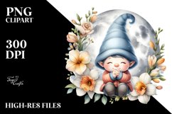Gnome with Freesia Floral Frame PNG Product Image 2