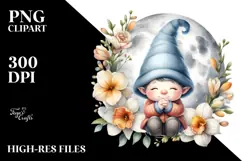 Gnome with Freesia Floral Frame PNG Product Image 2