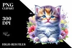 Vibrant Watercolor Baby Kitten | Sublimation Clipart Product Image 1