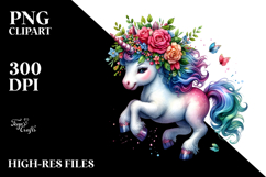 Baby Unicorn Running with Floral Wreath, PNG Product Image 2