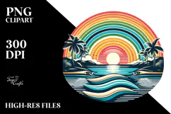 Retro Tropical Rainbow Sunset PNG Product Image 2