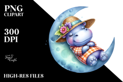 Whimsical Baby Hippo on Moon Sticker Clipart Product Image 2
