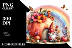 Autumn Gnome House Fruit Rainbow Scene | Clipart Product Image 3