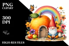 Autumn Gnome House Fruit Rainbow Scene | Clipart Product Image 1