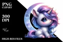 Baby Unicorn with Cool Haircut on Moon Product Image 3