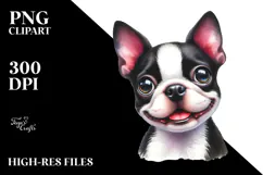 Happy Cute Boston Terrier Dog, Watercolor Art Product Image 2