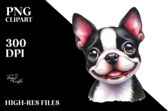 Happy Cute Boston Terrier Dog, Watercolor Art Product Image 2