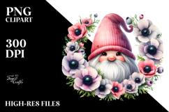 Cute Gnome with Anemone Floral Frame, Watercolor Art Product Image 2