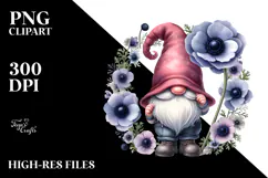 Cute Gnome with Anemone Floral Frame, Watercolor Design Product Image 2