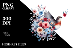 Colorful Bird with Spring Flowers PNG Product Image 2