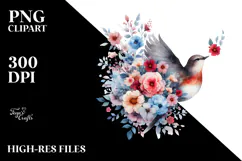 Colorful Bird with Spring Flowers PNG Product Image 2