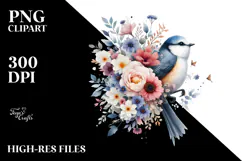 Colorful Bird with Spring Flowers PNG Product Image 2