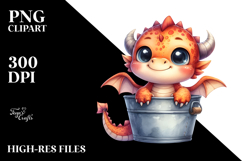 Watercolor Cute Baby Dragon Sitting in Bucket | Clipart Product Image 2