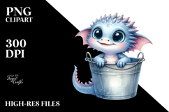 Watercolor Cute Baby Dragon Sitting in Bucket | Clipart Product Image 2
