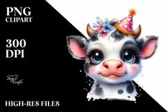 Colorful Baby Cow, Smiling with Party Hat | Sublimation | Product Image 3