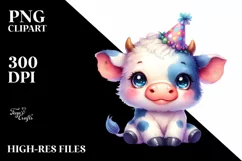 Colorful Baby Cow, Smiling with Party Hat | Sublimation | Product Image 3