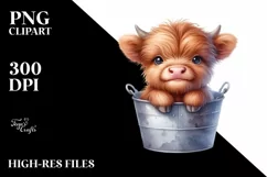 Cute Small Baby Highland Cow Bucket | Clipart Product Image 1