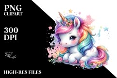 Colorful Watercolor Baby Unicorn | Clipart Product Image 1
