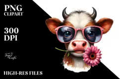 Funny Baby Cow with Sunglasses PNG Product Image 2