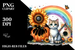 Cat House Pumpkin Sunflower Rainbow | Clipart Product Image 3