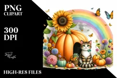Cat House Pumpkin Sunflower Rainbow | Clipart Product Image 1