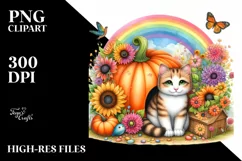Cat House Pumpkin Sunflower Rainbow | Clipart Product Image 3