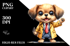 Watercolor Dog with Tie and Raincoat Standing | Clipart Product Image 2