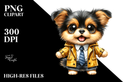 Watercolor Dog with Tie and Raincoat Standing | Clipart Product Image 2